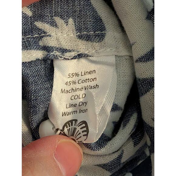 ​Lesley Evers Navy & White Frog Print Linen Blend Button-Down Shirt - Size Large - Picture 10 of 10